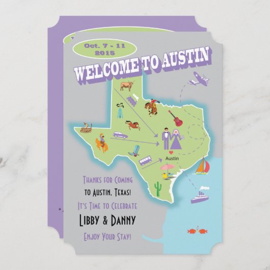 Texas Bruiloft Libby Kaart (Voorkant / Achterkant)