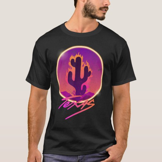 Texas Burning Cactus Neon Vogue Style T-shirt (Voorkant)