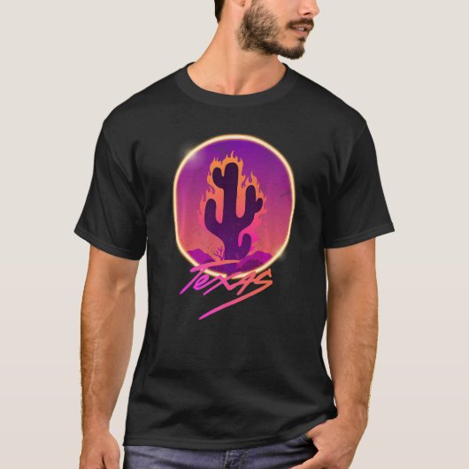 Texas Burning Cactus Neon Vogue Style T-shirt (Voorkant)