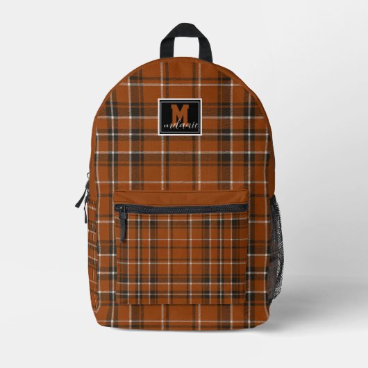 Texas burnt orange checkered plaid tartan bedrukte rugzak (Voorkant)