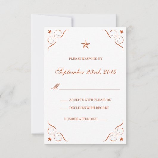 Texas Burnt Sinaasappel Lone Star Wedding RSVP-kaa RSVP Kaartje (Voorkant)
