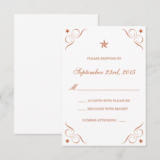 Texas Burnt Sinaasappel Lone Star Wedding RSVP-kaa RSVP Kaartje (Voorkant / Achterkant)