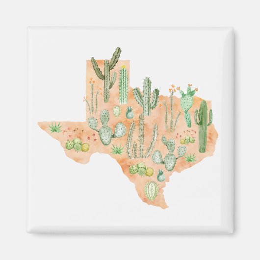 Texas Cactus Cacti Succulent Waterverf Kaart Magneet (Voorkant)