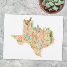 Texas Cactus Watercolor Illustratie Kaart