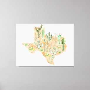 Texas Cactus Watercolor Illustratie Kaart Canvas Afdruk