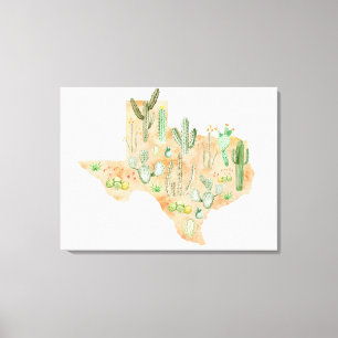 Texas Cactus Watercolor Illustratie Kaart Canvas Afdruk