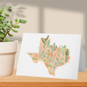 Texas Cactus Watercolor Illustration Map Folded Kaart