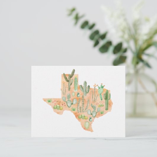 Texas Cactus Waterverf Illustratie Kaart (Staand voorkant)