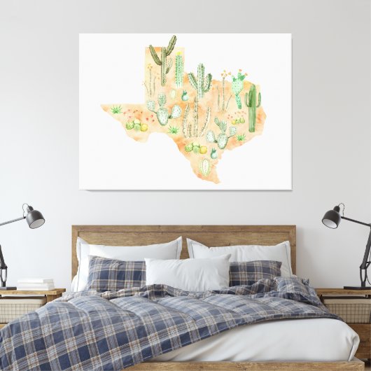 Texas Cactus Waterverf Illustratie Kaart Canvas Afdruk (Insitu (Slaapkamer))