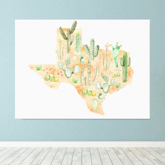 Texas Cactus Waterverf Illustratie Kaart Canvas Afdruk (Insitu (Houten vloer))