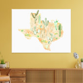 Texas Cactus Waterverf Illustratie Kaart Canvas Afdruk (Insitu (Woonkamer))