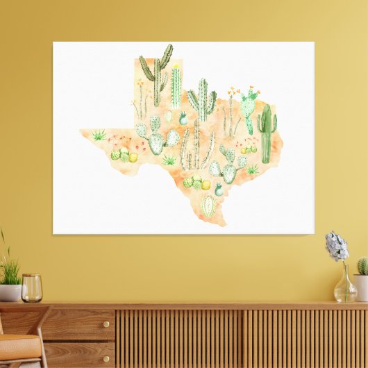Texas Cactus Waterverf Illustratie Kaart Canvas Afdruk (Insitu (Woonkamer))