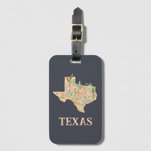 Texas Cactus Waterverf Illustratie Kaart Reizen Bagagelabel (Voorkant (verticaal))