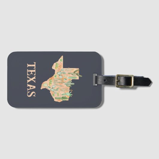 Texas Cactus Waterverf Illustratie Kaart Reizen Bagagelabel (Voorkant (horizontaal))