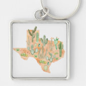 Texas Cactus Waterverf Illustratie Kaart Sleutelhanger (Voorkant)