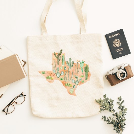 Texas Cactus Waterverf Illustratie Kaart Tote Bag