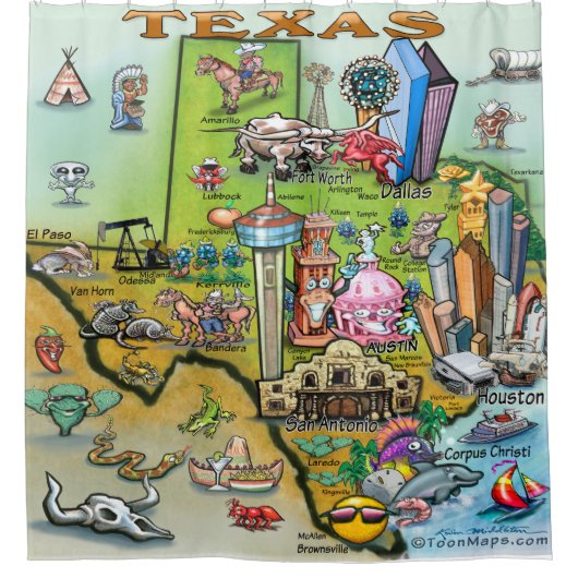 Texas Cartoon Kaart Douchegordijn (Voorkant)