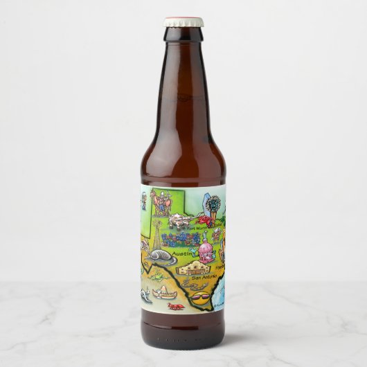 Texas Cartoon Map Bier Etiket (Voorkant)