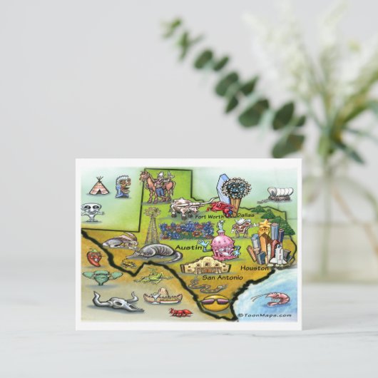 Texas Cartoon Map Briefkaart (Staand voorkant)