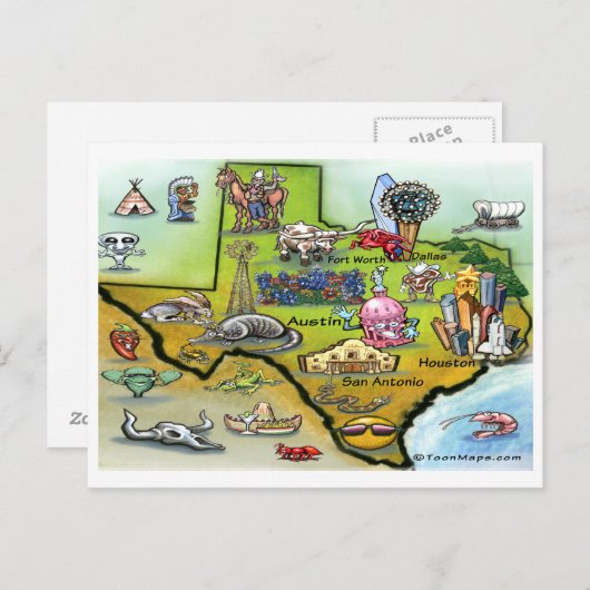 Texas Cartoon Map Briefkaart (Voorkant / Achterkant)