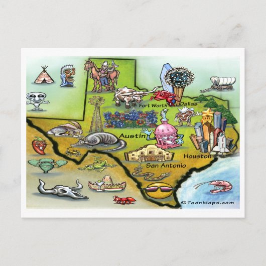 Texas Cartoon Map Briefkaart (Voorkant)
