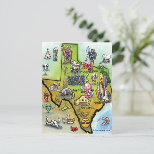 Texas Cartoon Map Briefkaart (Staand voorkant)