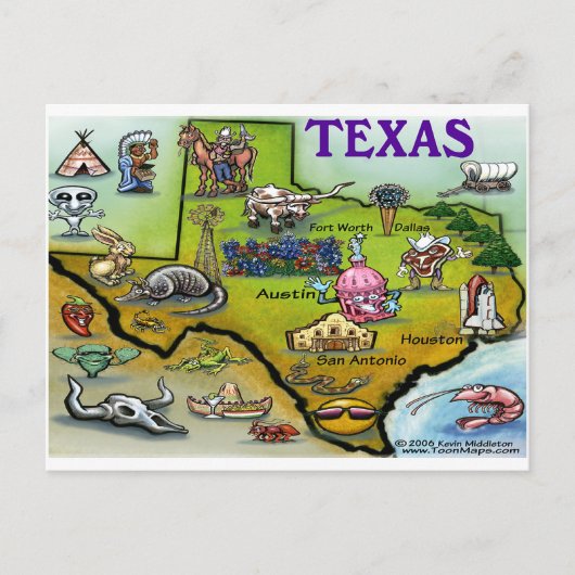 TEXAS Cartoon Map Briefkaart (Voorkant)