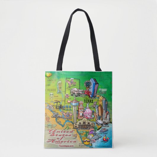 Texas Cartoon Map Canvas tas (Voorkant)