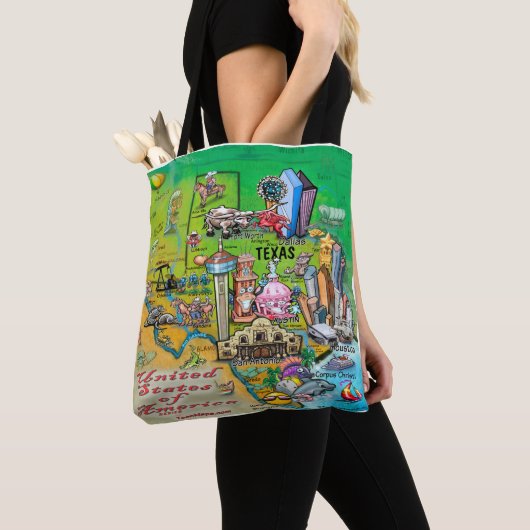 Texas Cartoon Map Canvas tas (Dichtbij)