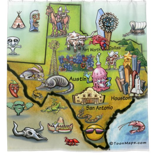 Texas Cartoon Map Douchegordijn (Voorkant)