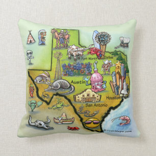 Texas Cartoon Map Kussen