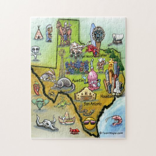 Texas Cartoon Map Legpuzzel (Verticaal)