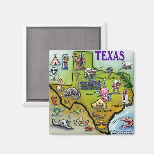 TEXAS Cartoon Map Magneet (Voorkant / Achterkant)
