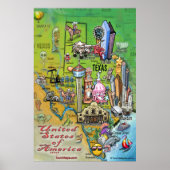 Texas Cartoon Map Poster (Voorkant)