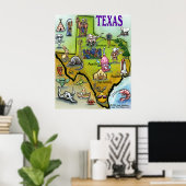 Texas Cartoon Map Poster (Thuiskantoor)