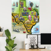 Texas Cartoon Map Poster (Thuiskantoor)