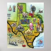 Texas Cartoon Map Poster (Voorkant)