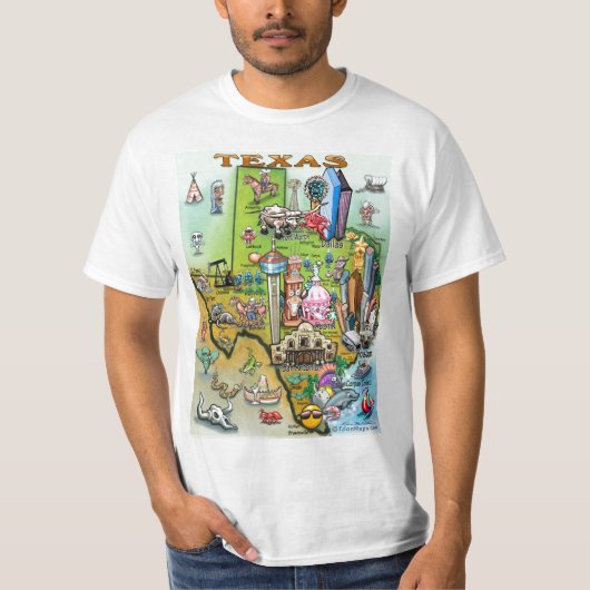 Texas Cartoon Map T-shirt (Voorkant)