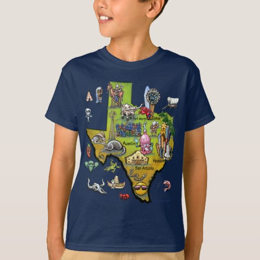 Texas Cartoon Map T-shirt (Voorkant)