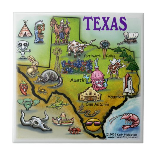 Texas Cartoon Map Tegeltje (Voorkant)