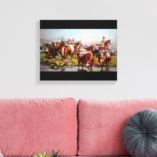 Texas Cattle Drive Canvas Afdruk (Insitu (Woonkamer))