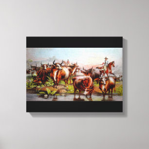 Texas Cattle Drive Canvas Afdruk