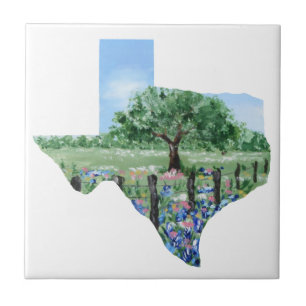 Texas Ceramic Tile Painted Hill Country Scene Tegeltje