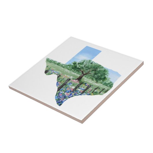 Texas Ceramic Tile Painted Hill Country Scene Tegeltje (Zijkant)