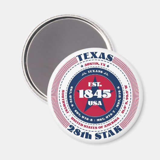 Texas Circle Typography Souvenir Magnet (Voorkant / Achterkant)
