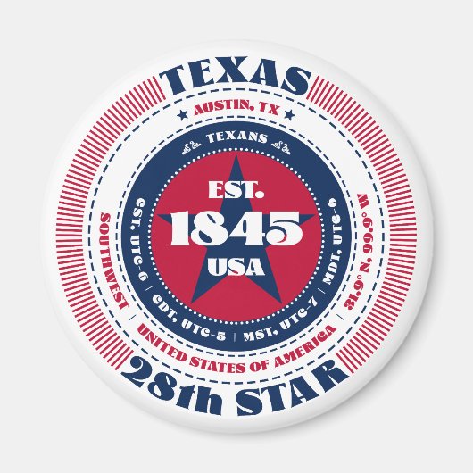 Texas Circle Typography Souvenir Magnet (Voorkant)