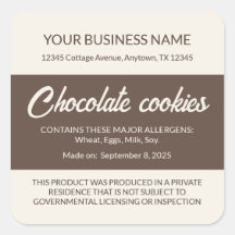 Texas Cottage Food Law Chocolade Koekjes Labels