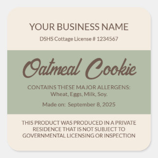 Texas Cottage Food Law Havermoutkoeklabel Vierkante Sticker