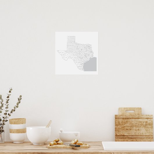 Texas County's Map met provincienaam Poster (Keuken)