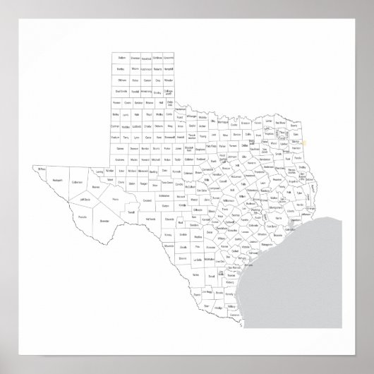 Texas County's Map met provincienaam Poster (Voorkant)